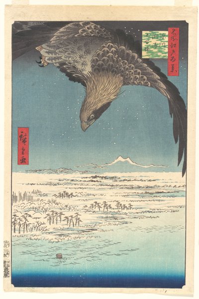 „A Jūmantsubo-síkság Fukagawa Susakinál”, az Edo száz híres látképe sorozatból alkotó: Utagawa Hiroshige