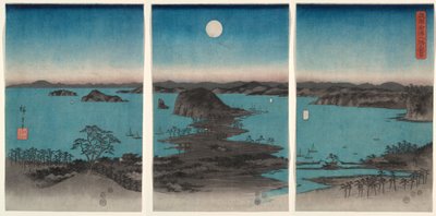 Kanazava holdfényben, a Muszasi tartomány nyolc látképe sorozatból (Buyō Kanazawa Hasshō Yakei) alkotó: Utagawa Hiroshige