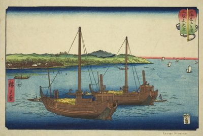 Kisarazu Kazusa tartományban (Kazusa Kisarazu), a "Birkózó mérkőzések hegyek és tengerek között (Sankai mitate zumo)" sorozatból alkotó: Utagawa Hiroshige