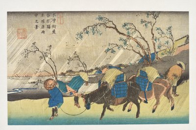 Kutsukake: Eső a Hiratsuka-síkság felett, a „Kisokaidó 69 állomása” sorozatból alkotó: Utagawa Hiroshige
