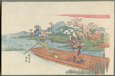 Őrült nő egy kompon a Mokubōji templom közelében (jelenet a Sumidagawa nó-játékból) alkotó: Utagawa Hiroshige