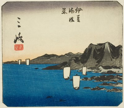 Mishima, a sz. 3 a "Kivágott képek a Tokaidoról (Tokaido harimaze zue)" sorozatból alkotó: Utagawa Hiroshige