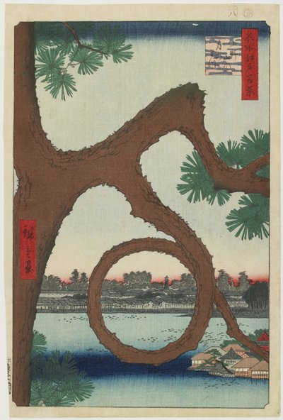 Holdfenyő, Ueno templom körzete, 1857. augusztus alkotó: Utagawa Hiroshige