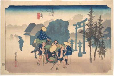 Reggeli köd Mishimánál alkotó: Utagawa Hiroshige