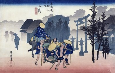 Reggeli köd Mishimában, a „Tokaido 53 állomása” sorozatból, 1834-35 (színes fatömbnyomat) alkotó: Utagawa Hiroshige
