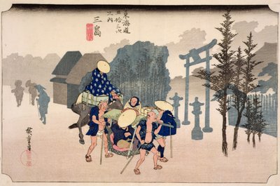 Reggeli köd Mishimában, az „53 állomás a keleti parti úton” sorozatból, 1833 (fatömbnyomat) alkotó: Utagawa Hiroshige