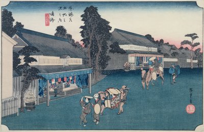 Narumi: a helyi Arimatsu Shibori szövetbolt, a „Fifty-three Stations on the Tokaido” sorozatból, 1834-35 körül (színes fatömbnyomat) alkotó: Utagawa Hiroshige