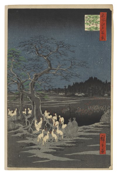 Rókatüzek szilveszterkor a Változó fánál, Ōji alkotó: Utagawa Hiroshige
