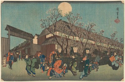 Éjszakai körmenet cseresznyevirágok alatt a Nakanoch mentén? Shin Yoshiwarában alkotó: Utagawa Hiroshige