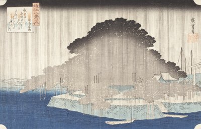 Éjszakai eső Karaszakiban alkotó: Utagawa Hiroshige