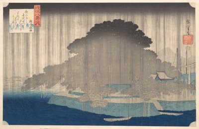 Éjszakai eső Karaszakiban, az Ōmi nyolc látképe sorozatból (Ōmi hakkei no uchi) alkotó: Utagawa Hiroshige