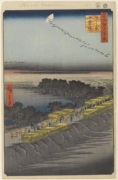 Nihon Embankment, Yoshiwara, 100. sz. Edo száz híres képe, 1857 (fatömbnyomat) alkotó: Utagawa Hiroshige