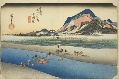 Odawara: A Sakawa folyó (Odawara, Sakawagawa), a "Tokaido út ötvenhárom állomása (Tokaido gojusan tsugi no uchi)" sorozatból, más néven Hoeido Tokaido alkotó: Utagawa Hiroshige