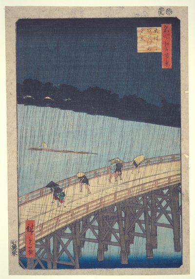 Ōhashi híd, hirtelen zápor Atakénál, az Edo száz híres látképe sorozatból alkotó: Utagawa Hiroshige