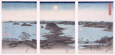 Panoráma Kanazawa panorámájáról telihold alatt, a „Hó, Hold és virágok” sorozatból, 1857 (fatömbnyomat) alkotó: Utagawa Hiroshige