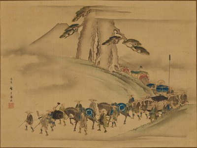 Felvonulás, amelyen lovakat visznek ajándékba a császárnak alkotó: Utagawa Hiroshige