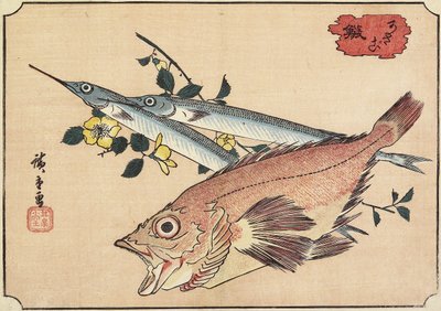 Sziklahal és félcsőr, 19. század eleje alkotó: Utagawa Hiroshige