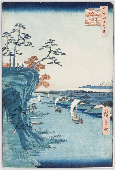 A Tone folyó Konodainál, az „Edo száz híres látképe” című sorozat 95. lapja alkotó: Utagawa Hiroshige