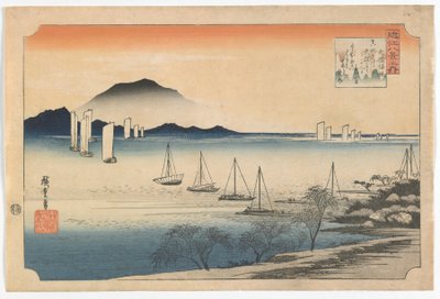 Yabase-be visszatérő vitorlások, Edo-korszak, 1830-as évek eleje (színes fatömbnyomat) alkotó: Utagawa Hiroshige