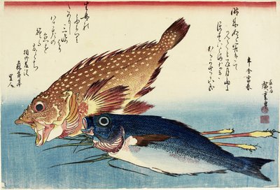Skorpióhal, csirkefúvás és gyömbérhajtás, c. 1832 alkotó: Utagawa Hiroshige