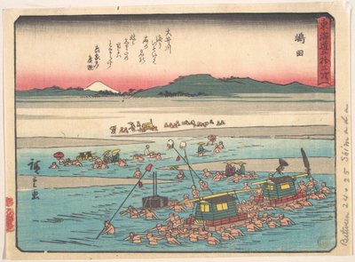 Shimada; Oigawa Shun-Gan, az Ōi folyó partjai alkotó: Utagawa Hiroshige