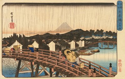 Zuhany a Nihonbashi hídnál, 1832-34 (színes fatömbnyomat) alkotó: Utagawa Hiroshige
