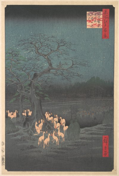 Shozokuenoki-fa Ódzsiban: rókatüzek szilveszter éjszakáján alkotó: Utagawa Hiroshige