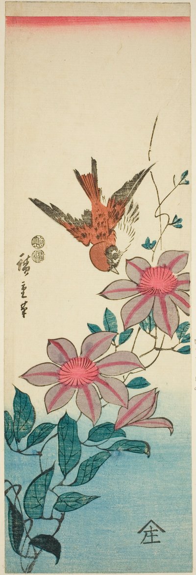 Veréb és klematisz alkotó: Utagawa Hiroshige