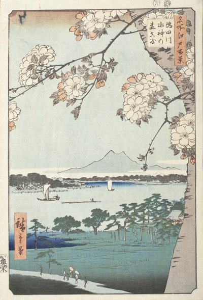 A Szuidzsin-szentély és Masszaki a Szumida folyónál alkotó: Utagawa Hiroshige