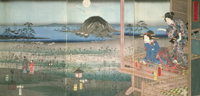 A Fujitsubo hölgy a holdfényben nézi Genji herceg távozását, 1853 (színes fatömbnyomat) alkotó: Utagawa Hiroshige