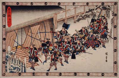 Az éjszakai támadás, második epizód: róninok betörnek a házba alkotó: Utagawa Hiroshige