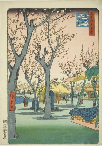 A kamatai szilvakert (Kamata no umezono), a "Edo száz híres képe (Meisho Edo hyakkei)" sorozatból alkotó: Utagawa Hiroshige