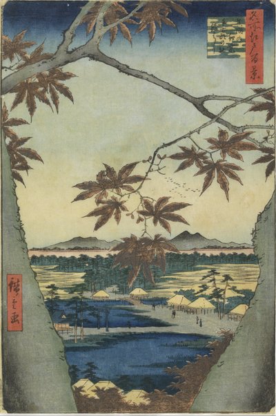 Mama juharlevelei, a Tekona-szentély és a Tsugi híd alkotó: Utagawa Hiroshige