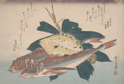 Két gunnard és egy lepényhal alkotó: Utagawa Hiroshige