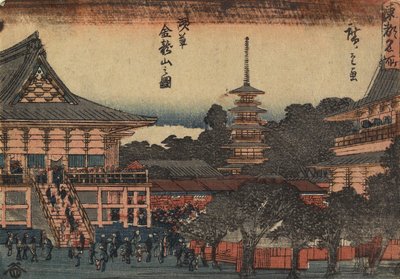 Az asakusai Kinryu_zan templom látképe, 1841 körül. alkotó: Utagawa Hiroshige