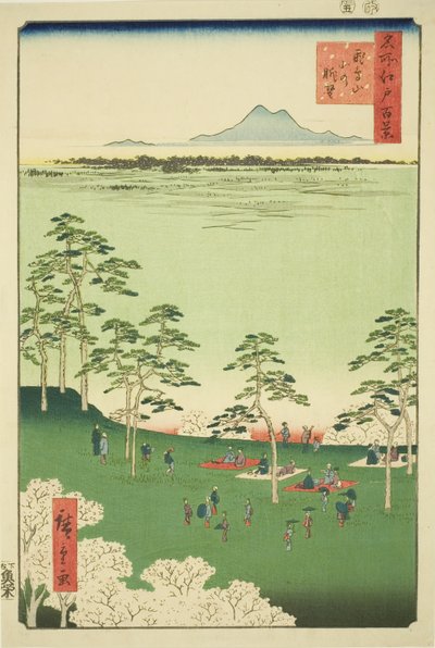 Nézet és Te rth Asuka Hikiltől (Asukayama Kita no Chobo), a Te sorozatból: "Ridge dre d Fa nets Views of Edo (Edo száz híres képe)" alkotó: Utagawa Hiroshige