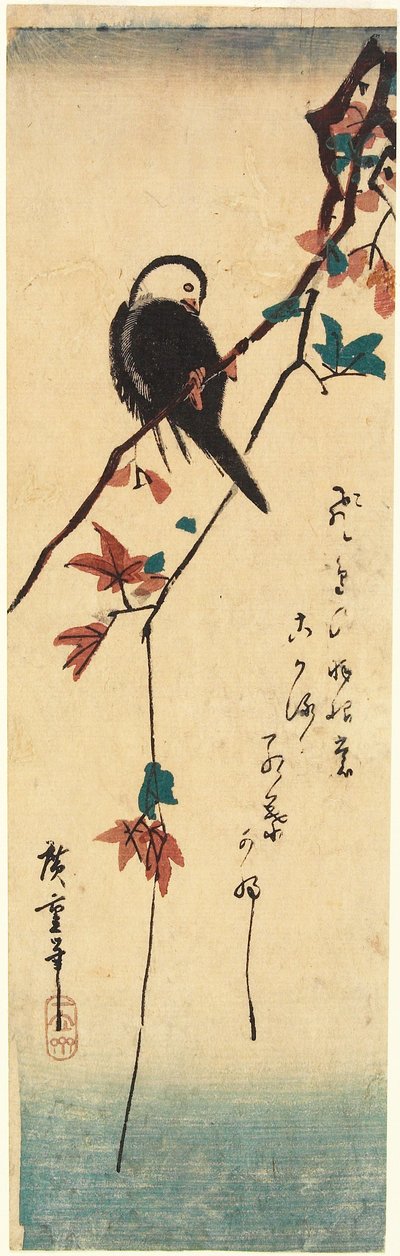 Fehérfejű madár juharágon alkotó: Utagawa Hiroshige