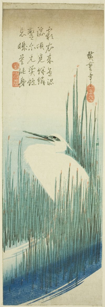 Fehér gém és kefék alkotó: Utagawa Hiroshige