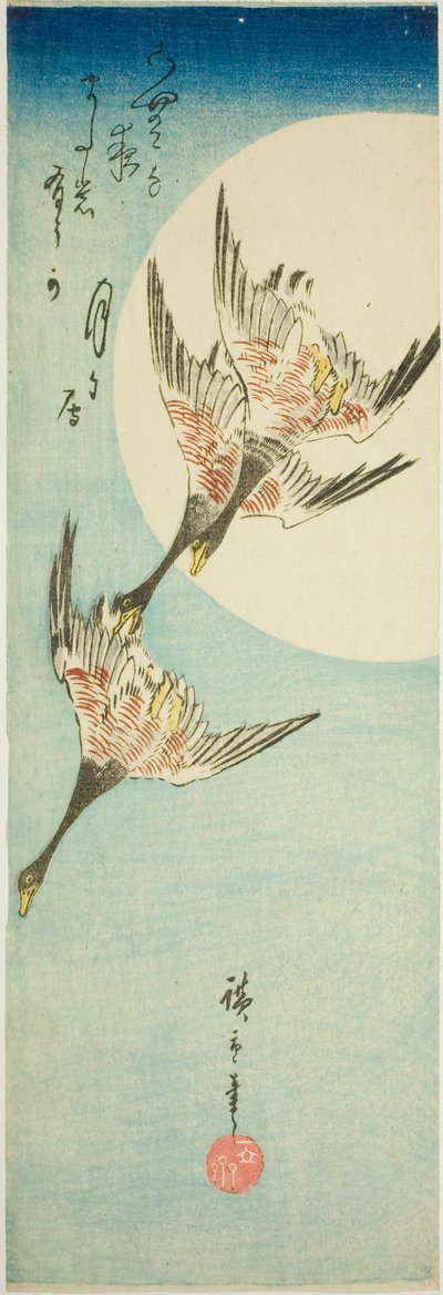 Vadlibák repülnek át a Teliholdon alkotó: Utagawa Hiroshige