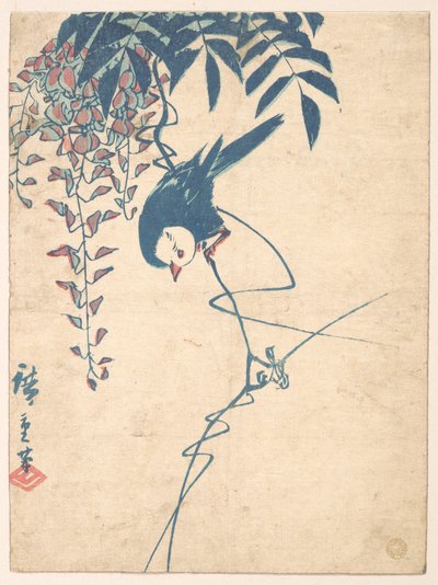 Lilaakác és fehérfejű madár alkotó: Utagawa Hiroshige
