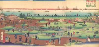 Illusztráció a Tsukiji Hotel előkertjéről a keleti fővárosban, Toto ..., kb. 1868-72. alkotó: Utagawa Hiroshige III
