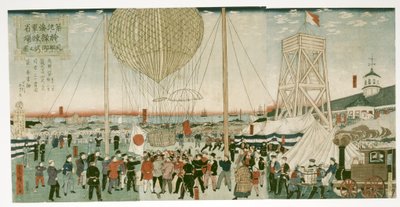 A japán haditengerészet hőlégballont tesztel Cukijiben alkotó: Utagawa Hiroshige III