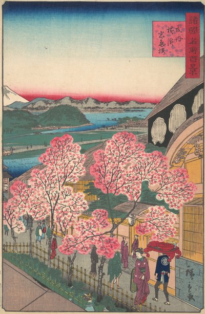 Bejárat a Gankiro Teaházba a Miyozaki kerületben, Yokohama, Bushu, 1859. 3. hónap. alkotó: Utagawa Hiroshige II