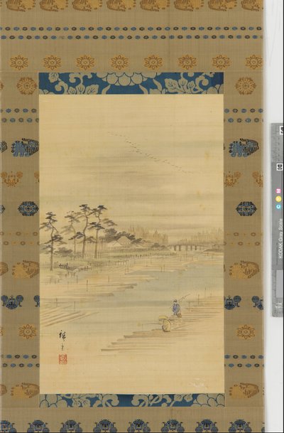 Folyói táj: fatelepek és tutajok, 19. század közepe. alkotó: Utagawa Hiroshige II