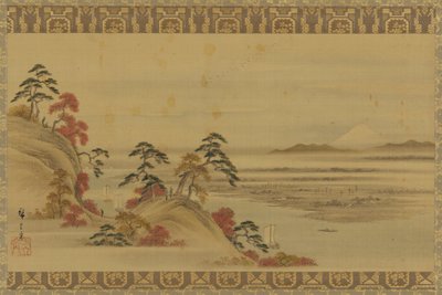 Folyói táj: vörös lombozat és a Fuji-hegy, Edo-korszak, 19. század közepe. alkotó: Utagawa Hiroshige II