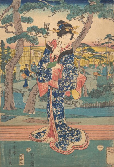 Fiatal lány teaházban Iriyában, a 19. század közepe. alkotó: Utagawa Hiroshige II