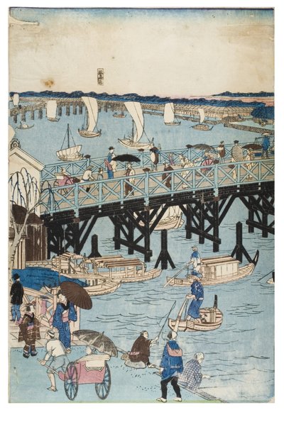 Híres helyek Tokióban, valódi kilátás a Ryogoku-hídra alkotó: Utagawa II Hiroshige