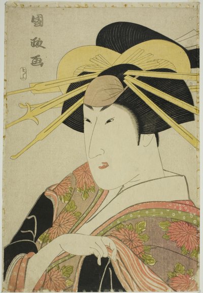 Női ruhás színész portréja alkotó: Utagawa Kunimasa