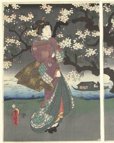 Esti séta a folyó mentén alkotó: Utagawa Kunisada (I)