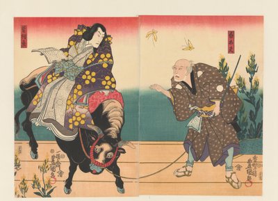 Farmer kíséri az udvarmestert a fekete ökörön alkotó: Utagawa Kunisada (I)
